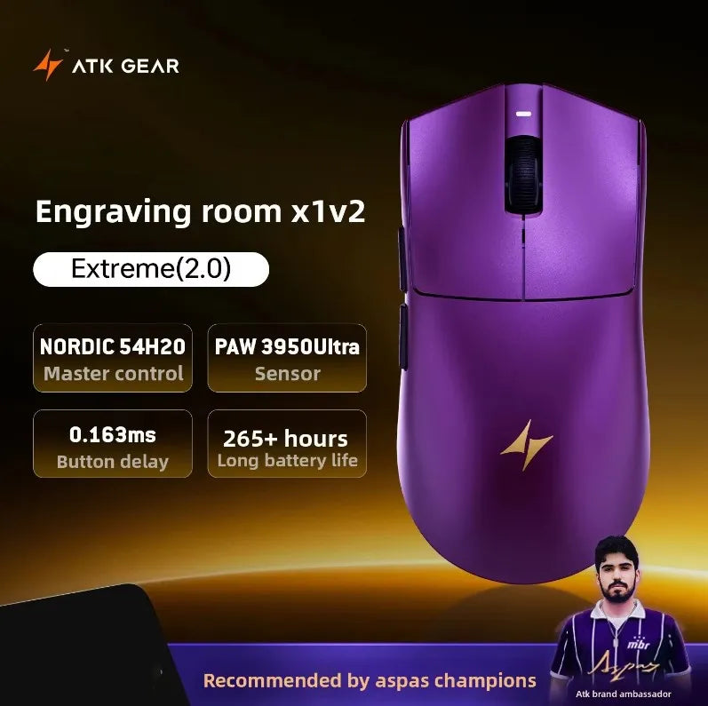 ATK x1v2 Wireless Dual 8K Dual Mode Mouse PAW3395/3950 Ultra  Gaming Mouse ULTRA MAX Ergonomics Accessory Long Batter Life Gamer