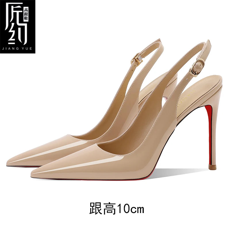 Women Heeled sandals Red Shiny Bottoms Naked color luxury Brand Hollow 2025 Elegant High Heels Sexy Slingbacks Ladies Shoes Wome