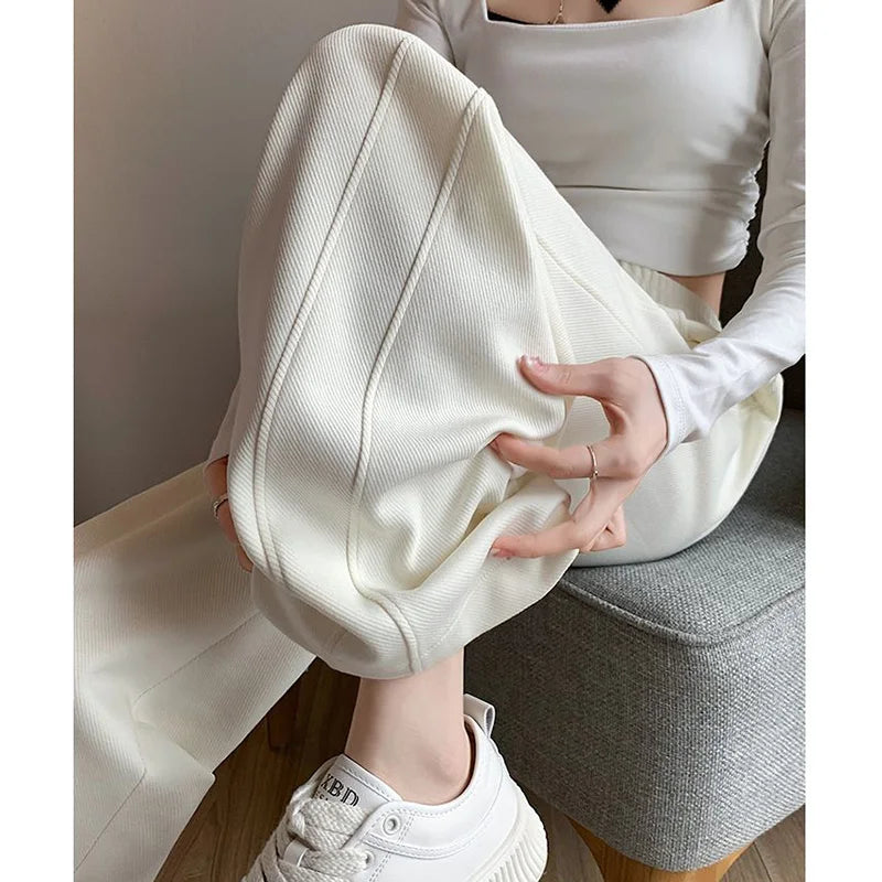 Lady Casual Daily High Waisted Sweatpants Women Drawstring Straight Leg Pants Girls Korean Slim Fit Thin Trousers