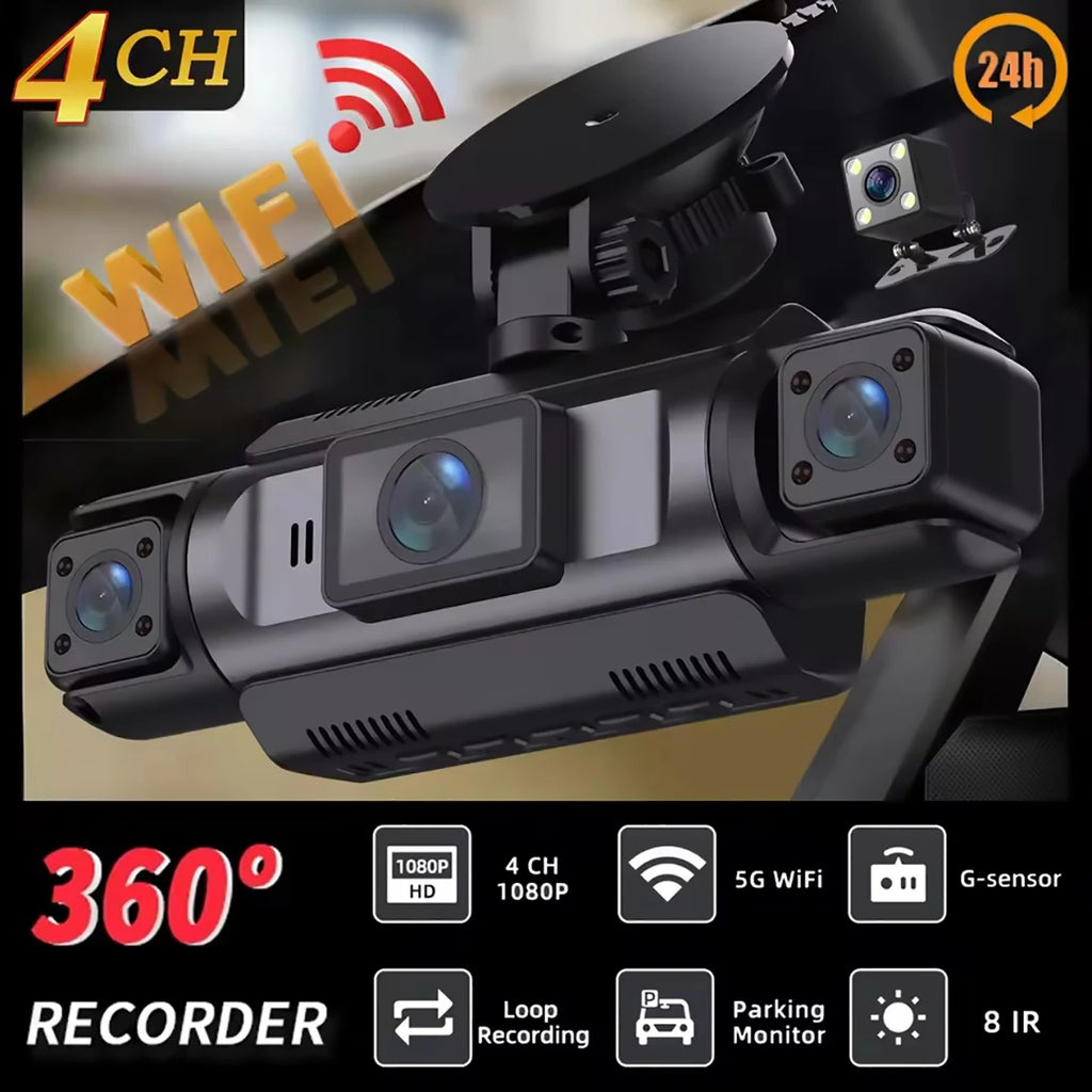4 Channel Dash Cam wifi dashcam for car dvr Video Recorder Night Vision 24H Parking Monitor Black Box 360° Car Recording Camera