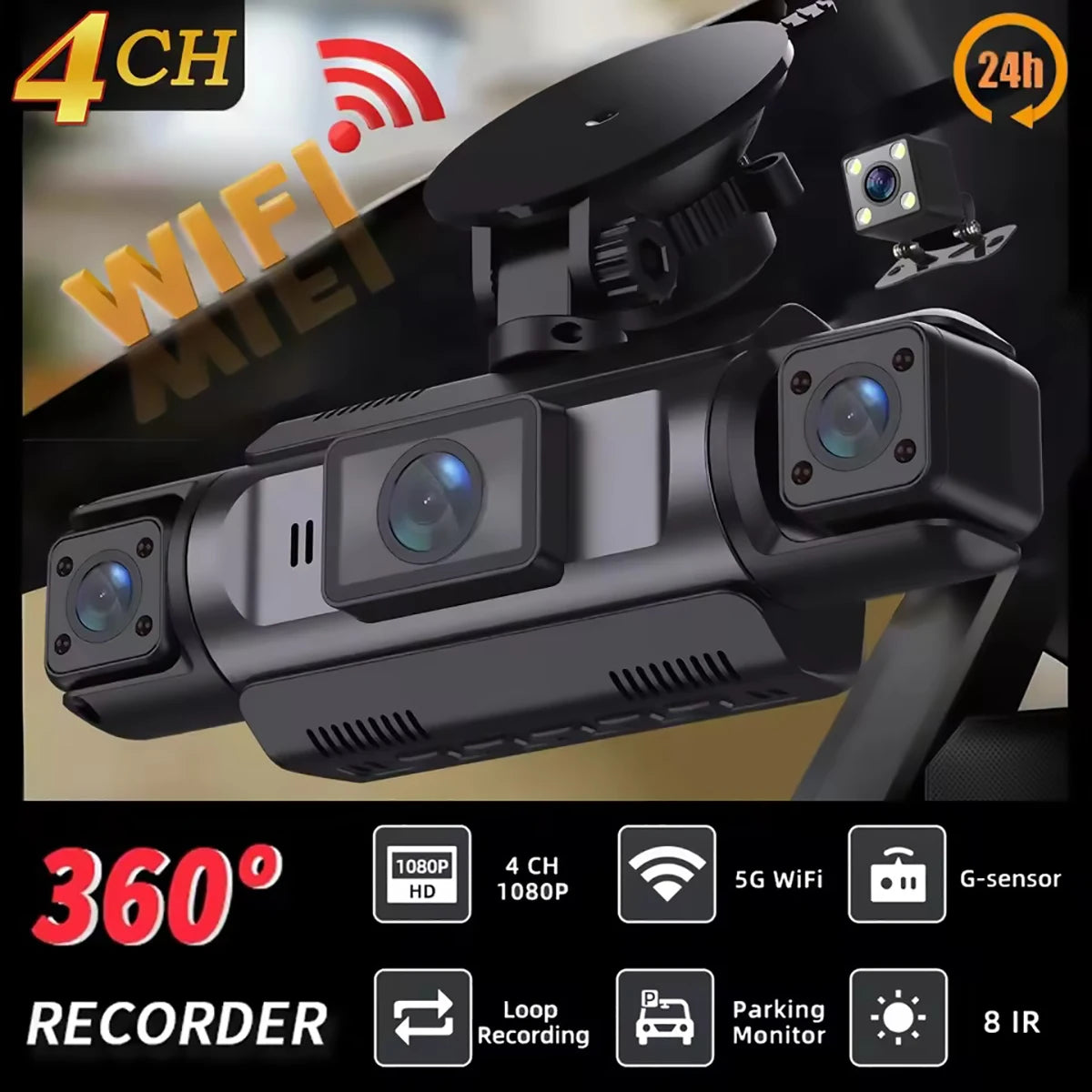 4 Channel Dash Cam wifi dashcam for car dvr Video Recorder Night Vision 24H Parking Monitor Black Box 360° Car Recording Camera