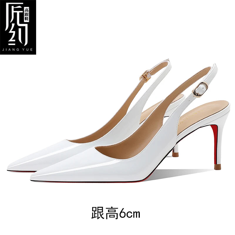 Women Heeled sandals Red Shiny Bottoms Naked color luxury Brand Hollow 2025 Elegant High Heels Sexy Slingbacks Ladies Shoes Wome