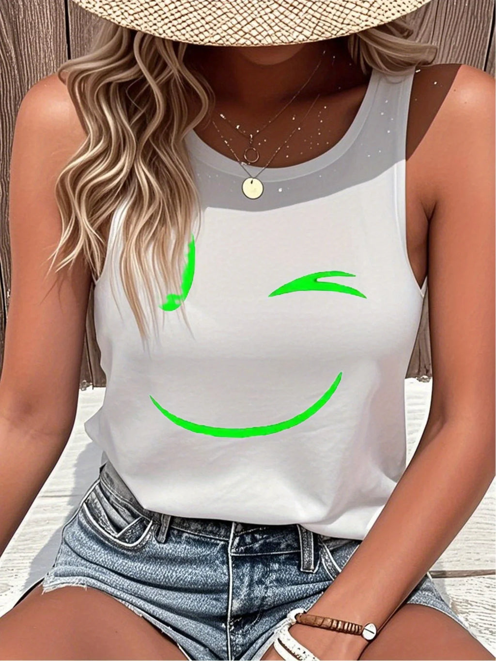 Loose plus size wing pattern printed round neck white vest summer casual sleeveless top women's clothing