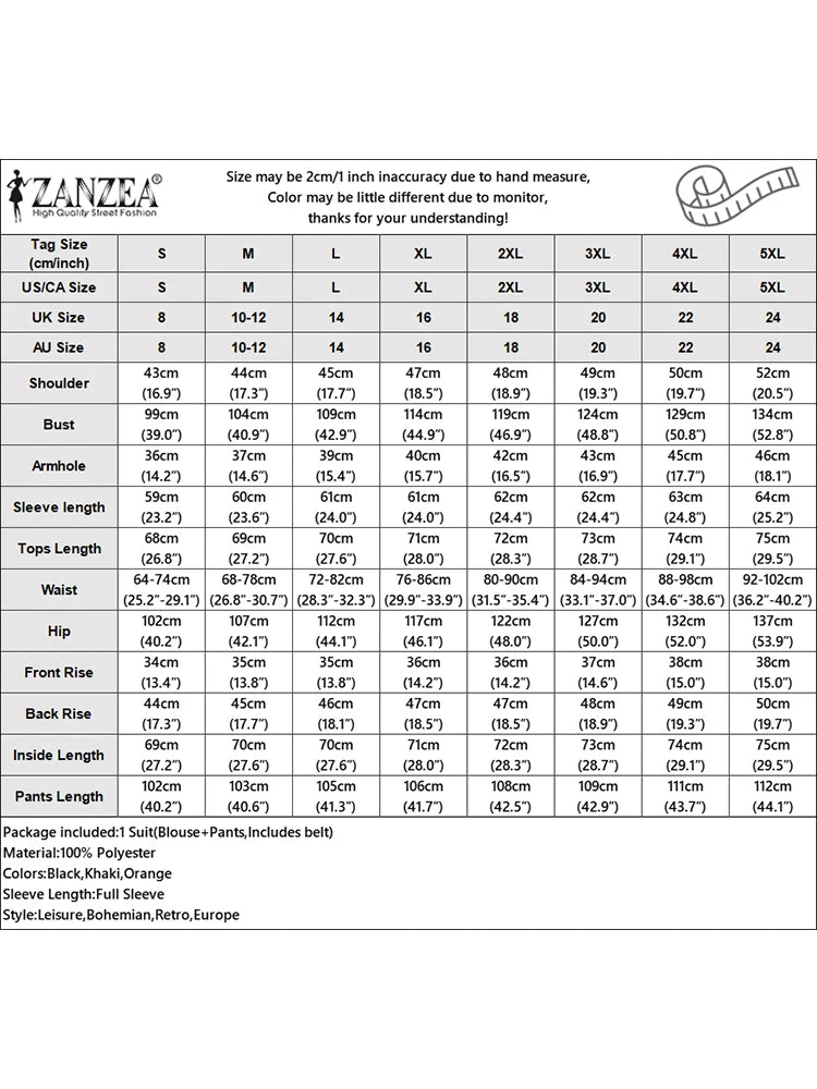 ZANZEA Autumn 2 Pieces Sets Fashion Lapel Neck Long Sleeve Shirt Pant Suits 2025 Elegant Women OL Work Tracksuit Solid Outfits