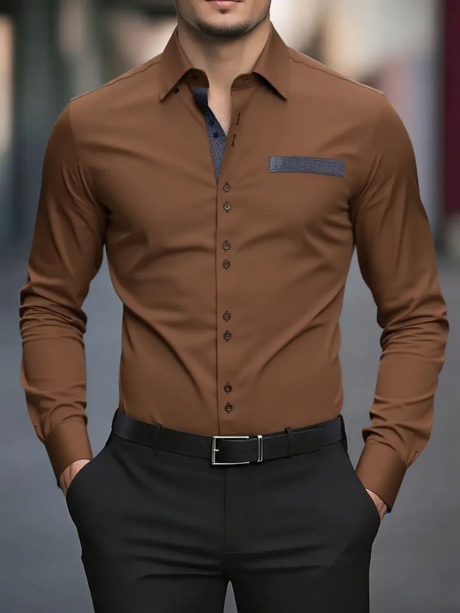 18 colors of new men's solid-color casual business shirts for office, long-sleeved, comfortable fabric, large size, fast shippin