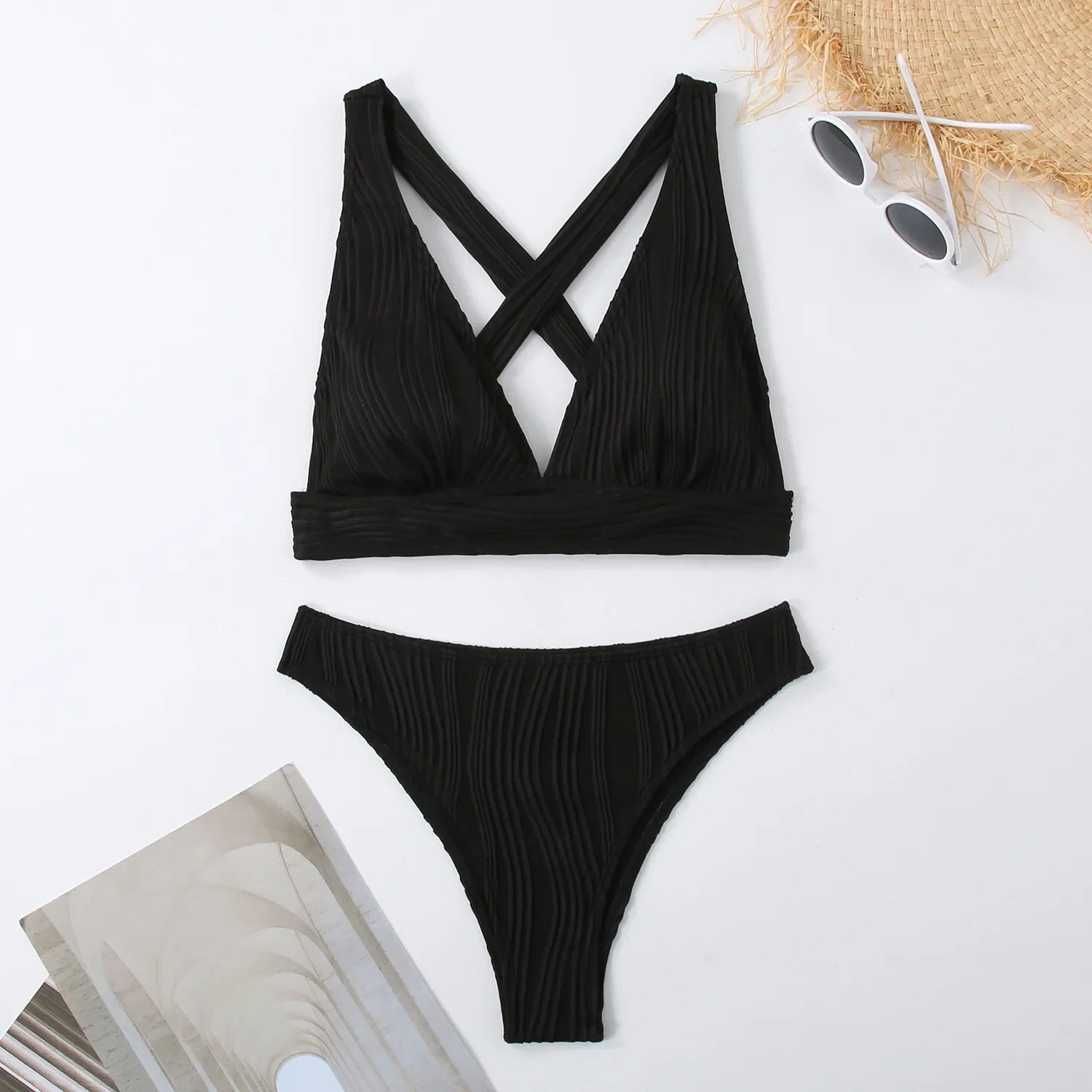 2025 Wrinkled Crinkled Bikini Women Swimwear Female Swimsuit Two-pieces Bikini Set High Cut Bathing Suit Swim Beach Wear Lady