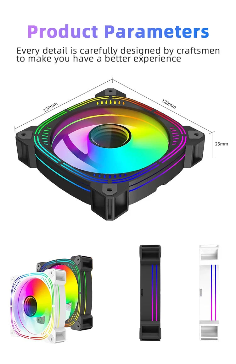 TEUCER Prism-2 1PCS/3PCS ARGB Case Fan, 120mm PWM 800-1600RPM 5V 3Pin RGB Gaming PC Cooling Fan