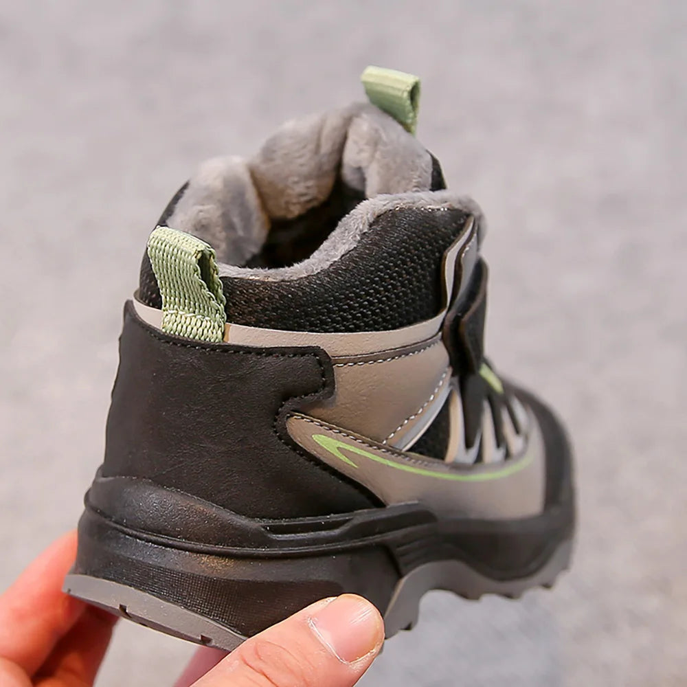 Winter Sport Shoes For Children PU Leather Outdoor Winter Sneakers For Kids Waterproof Ergonomics Hiking Cotton Shoes Boys Girls