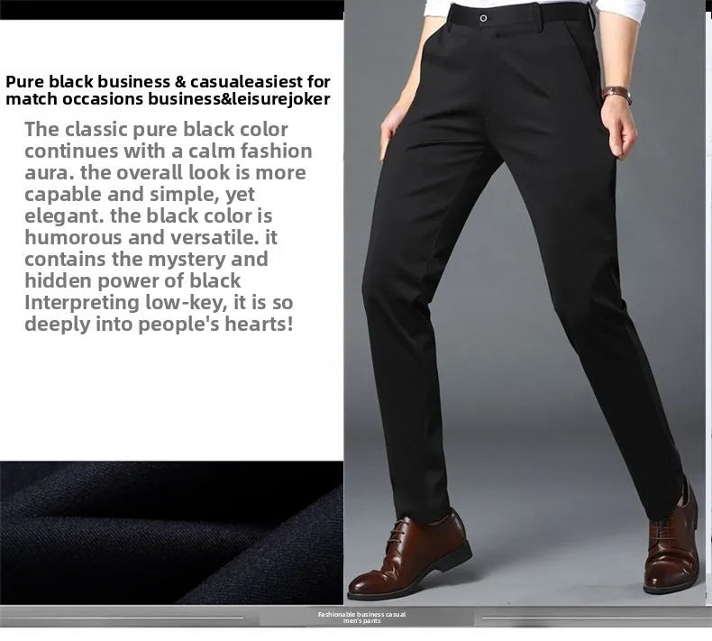 Elastic Waist Dress Pants Men, Professional Office Trousers Wrinkle Resistant, Spring Autumn Slim Fit Thin Business Chino Pants