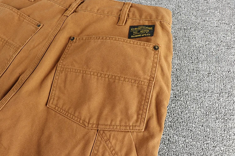 May Khaki heavy chunky overalls dyed blue striped straight trousers men's reproduction trend primary color pants