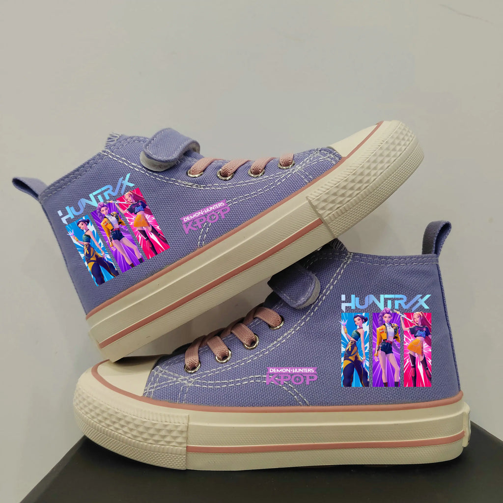 New Kpop Demon Hunter Children's Canvas Shoes Kids Sneakers Boys Girls Fashion Canvas Shoe Cartoon Print Breathable Casual Shoes