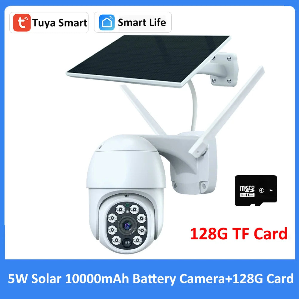 Tuya Smart Life APP 3MP WiFi Battery Solar Motion Tracking Site Patrol PIR Surveillance Security Outdoor PTZ Color Light Camera