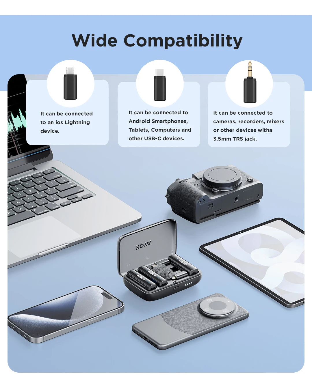 BOYA BOYALINK 2 Wireless Lavalier Microphone for iPhone Android DSLR Cameras Smartphone Gaming Youtube Video Recording Streaming