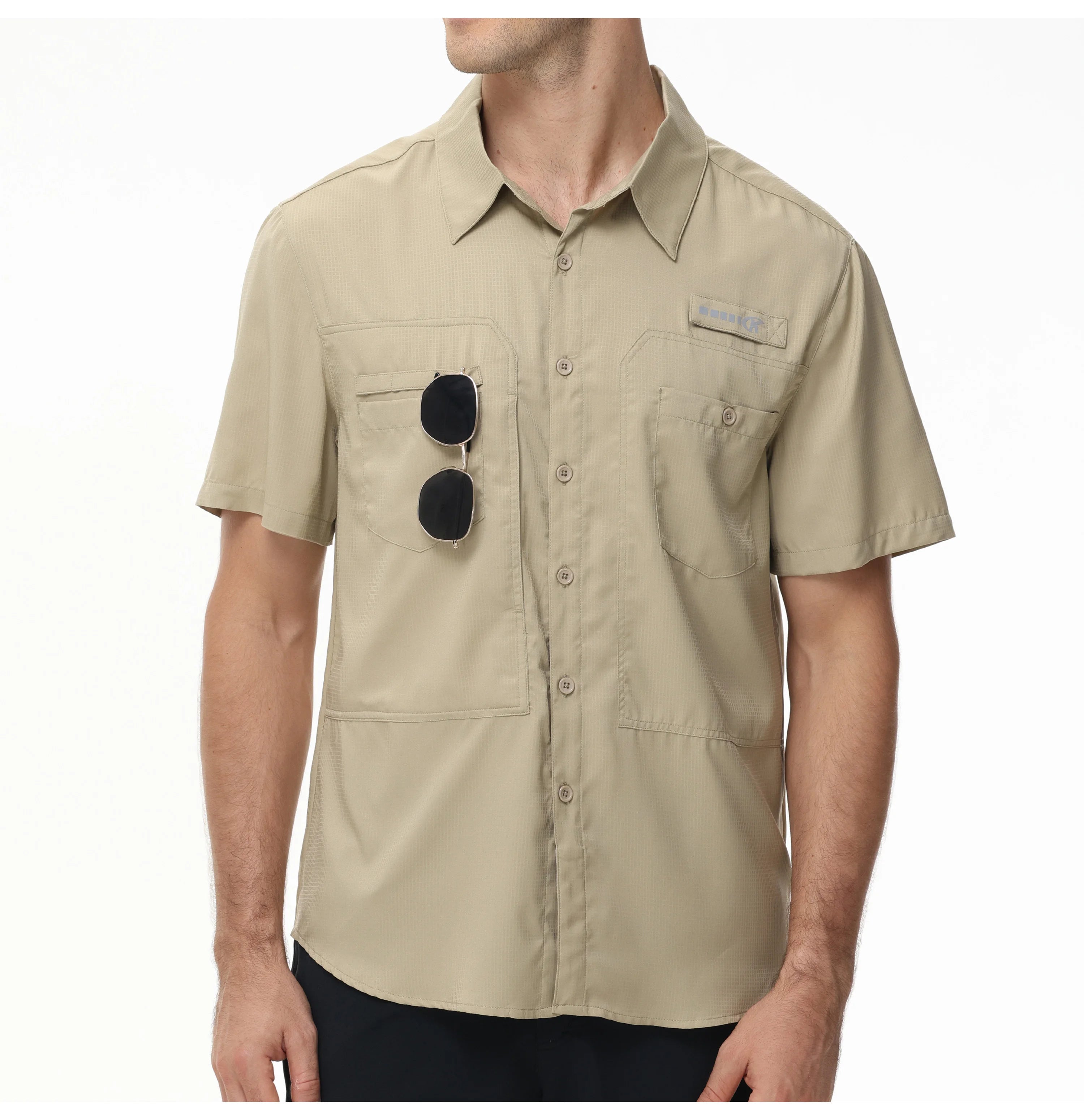 Men's Short Sleeve Lightweight Fishing Shirts, UPF 50+ Breathable Cargo Shirt, Button Down Tactical Shirts with Zip Pocket