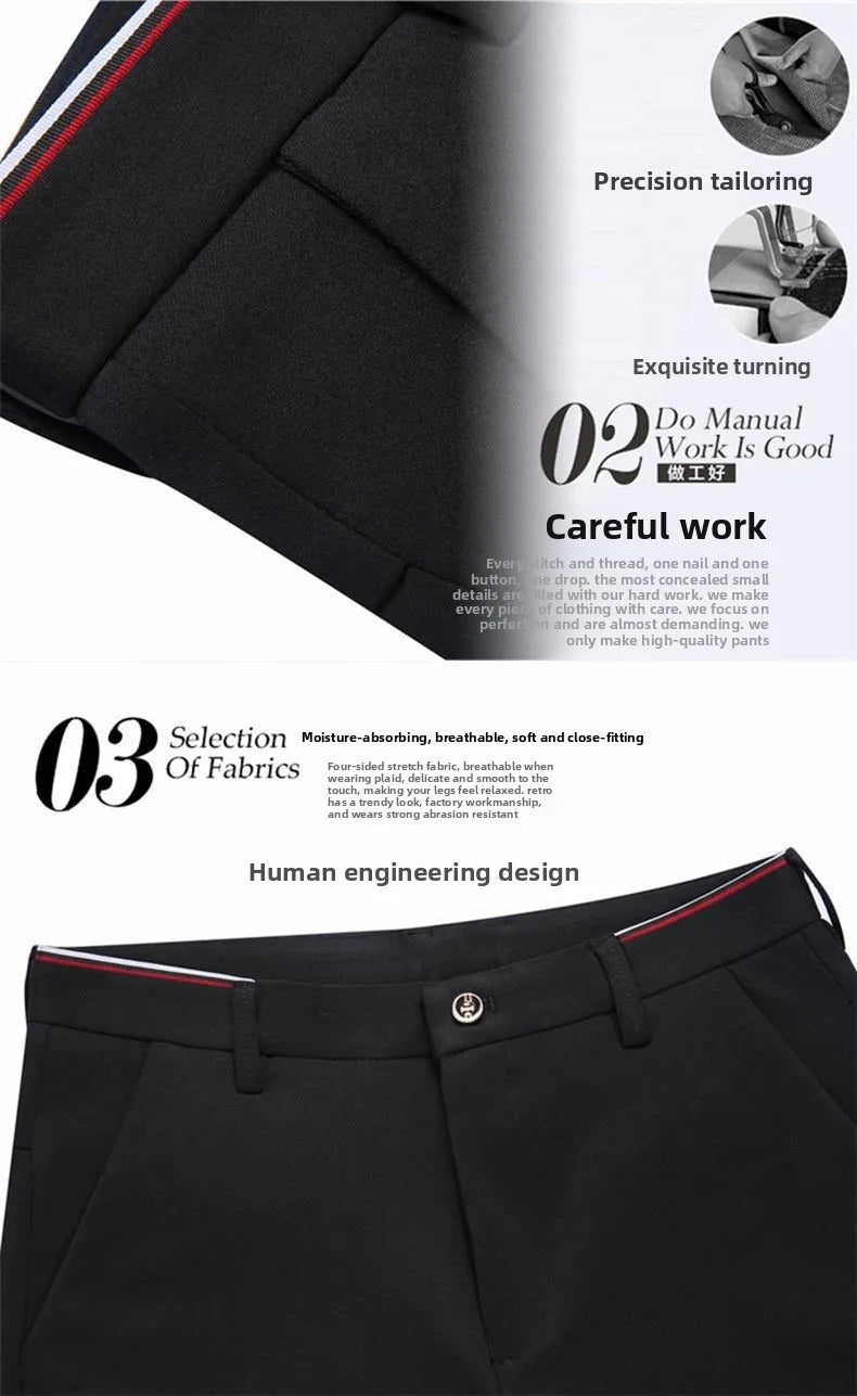 Elastic Waist Dress Pants Men, Professional Office Trousers Wrinkle Resistant, Spring Autumn Slim Fit Thin Business Chino Pants