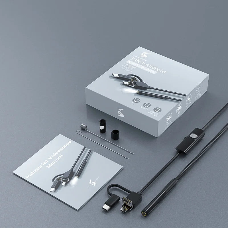 3 In 1 Automotive Boroscope Camera 1080p HD 8mm Industrial Inspection Endoscope Camera Pipeline Car Engine Probe For OTG Android