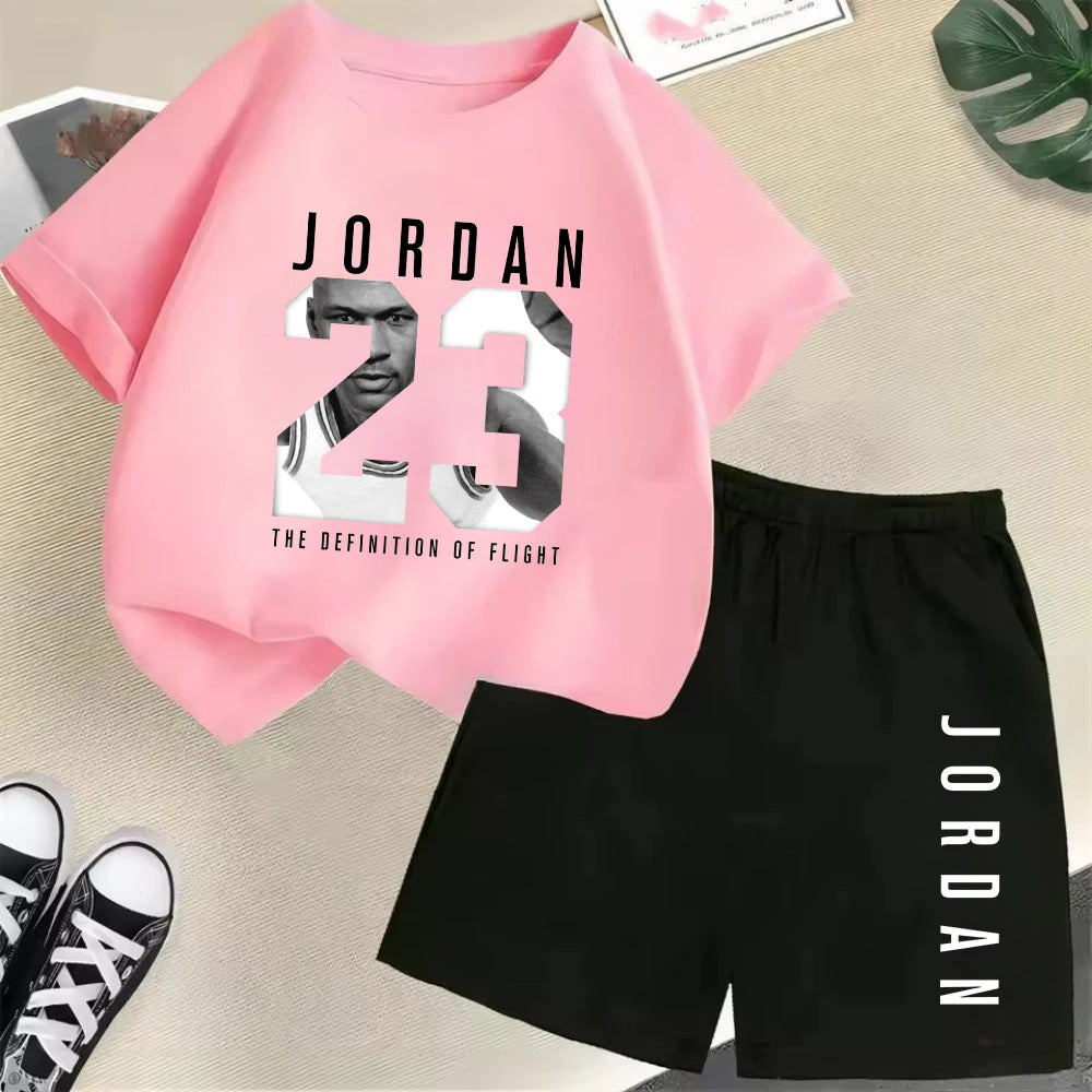 Summer Short Sleeve Children's T-shirt Set Sports Fashion Boys Girls Shorts 2pcs Set Casual Brand Print Graphics Kid Set Outfits