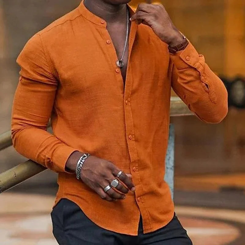 Men's Shirts Summer Shirts Beachwear Button Shirts Stand Collar Shirts Black White Pink Long Sleeve Spring Summer Hawaiian 6XL