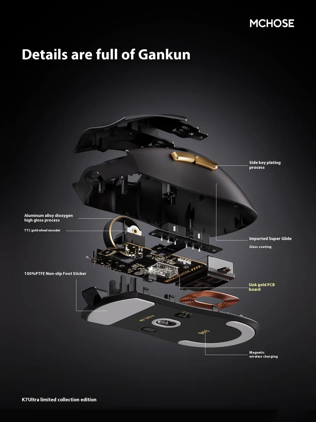 MCHOSE K7 Ultra Gaming Mouse PAW3950 Magnetic Wireless Charging Dual 8K Wired wireless Bluetooth connection Esports office