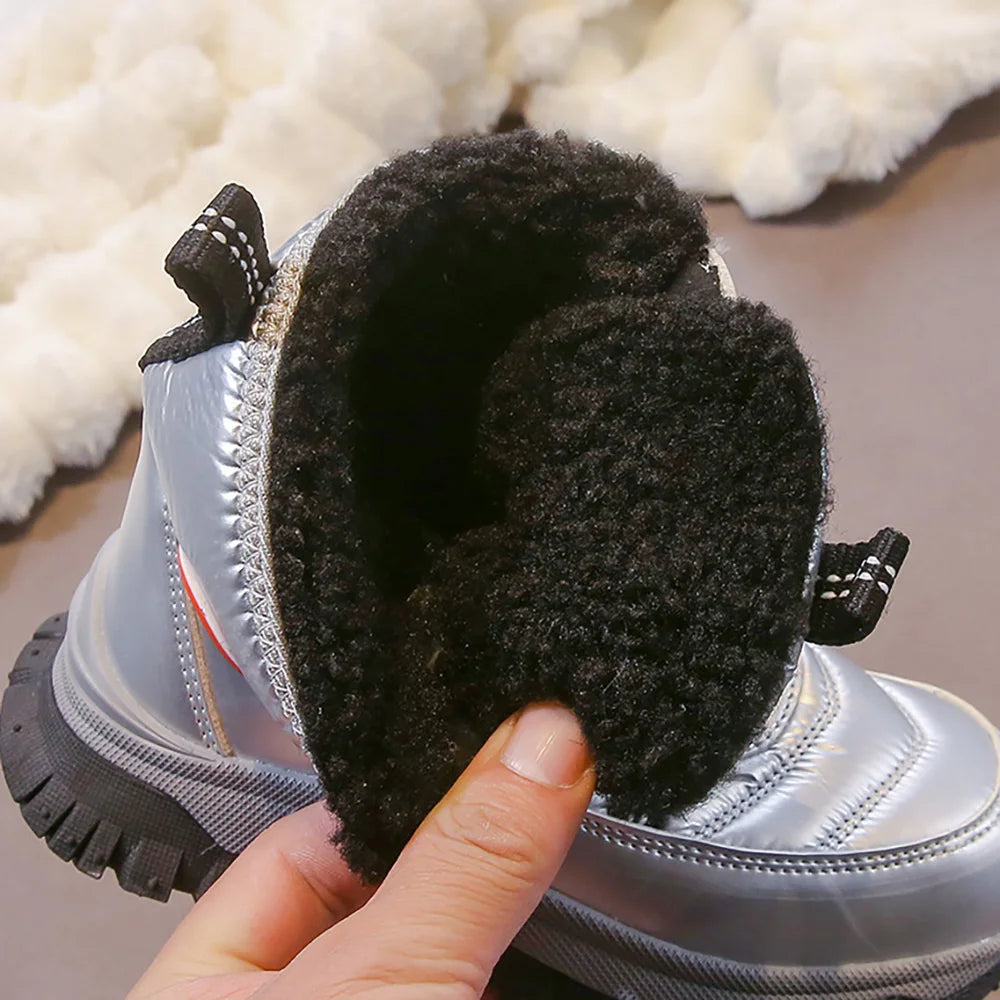 Winter Plush Boots For Children PU Leather Waterproof Teenager Kid's Snow Boots Outdoor Hiking Boy's Girl's Padded Cotton Shoes