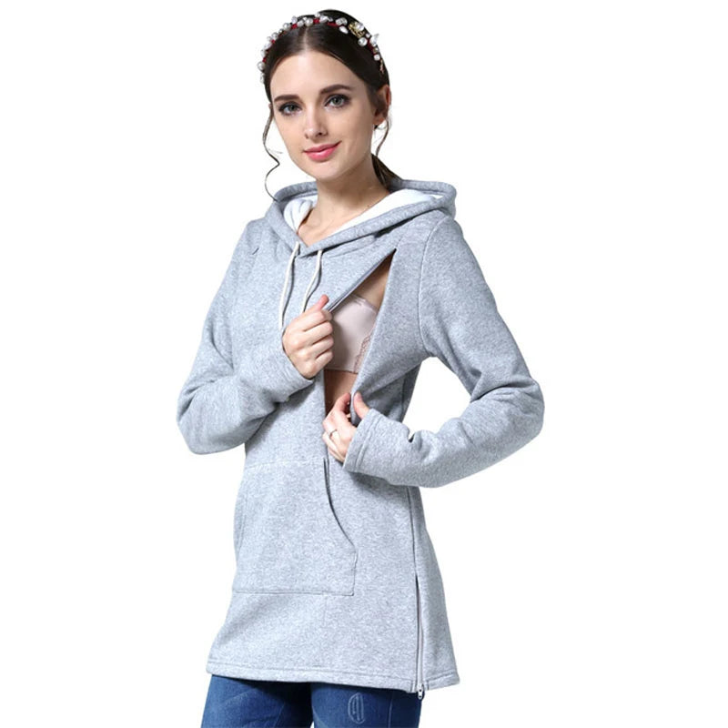 Autumn Winter Nursing Hoodies Maternity Clothes Breastfeeding Clothes Sweatshirts for Pregnant Women Long Sleeve Postpartum Tops