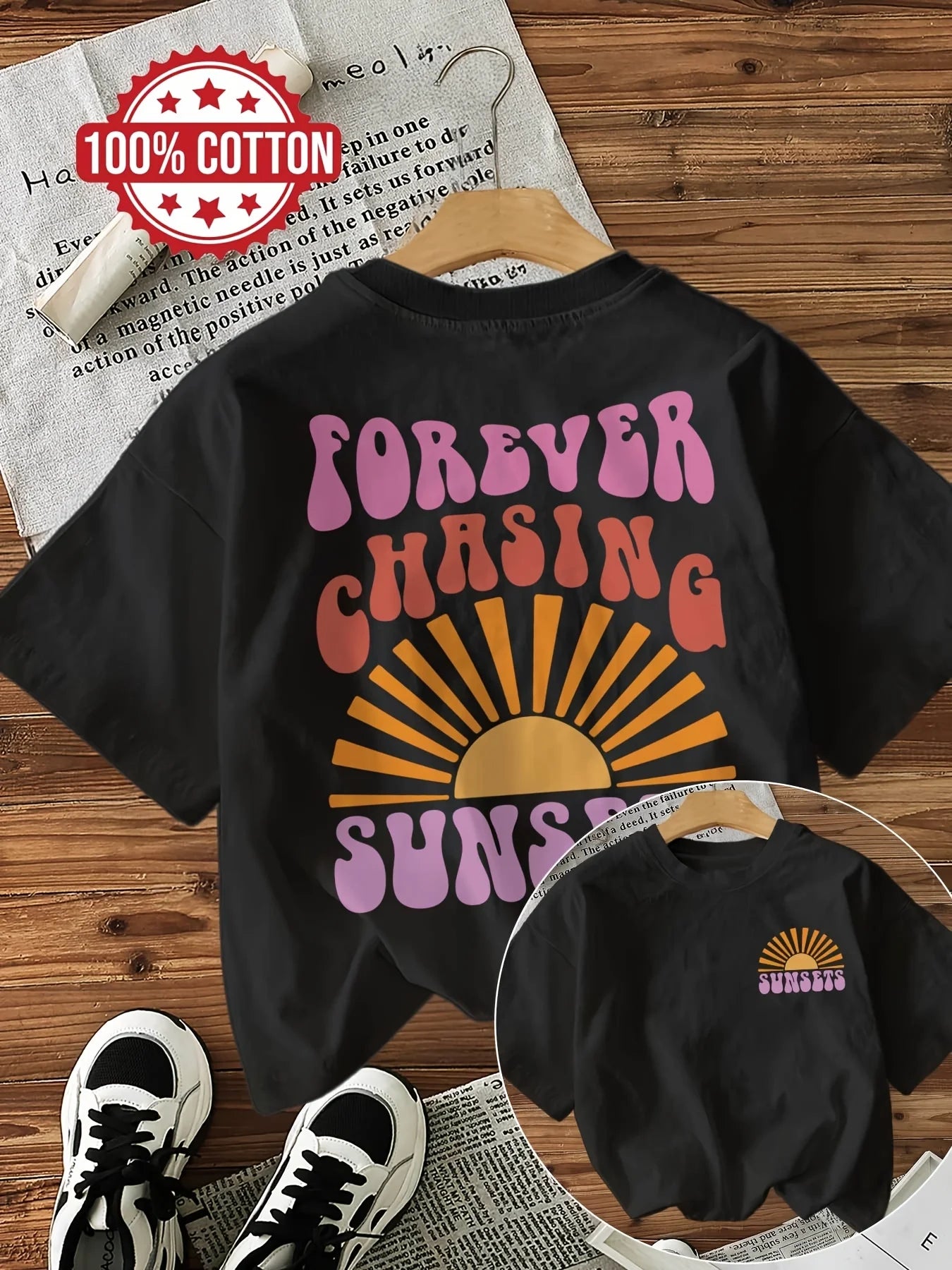 100% Cotton Forever Chasing Sunsets T-Shirts Female Funny T Shirts Egirl Korean Fashion Graphic Tees Tops Women Clothing