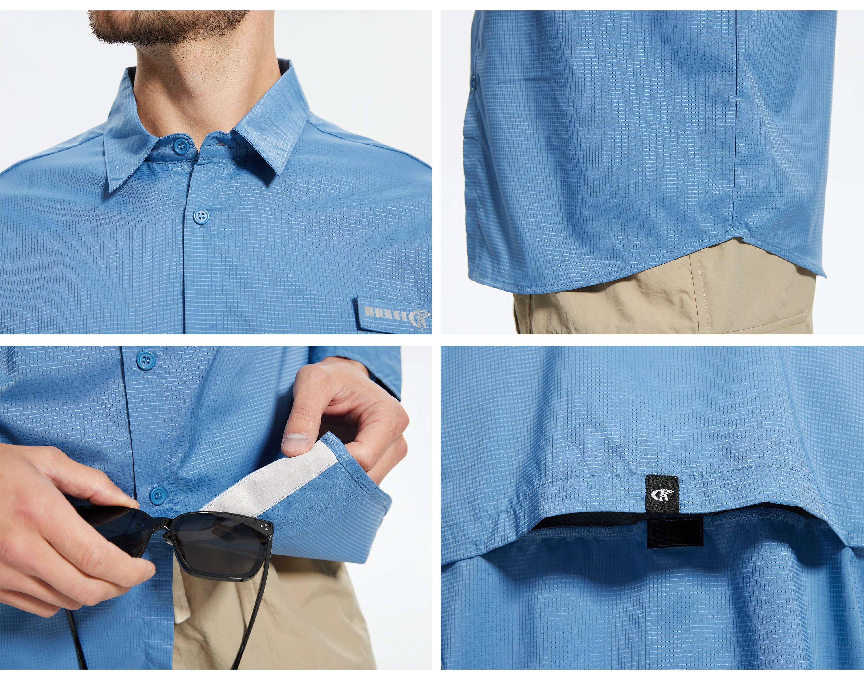 Men's UPF 50+ Long Sleeve Fishing Shirts, Rash Guard Casual Button Down Shirt with Breathable Mesh for Outdoor Fishing Camping