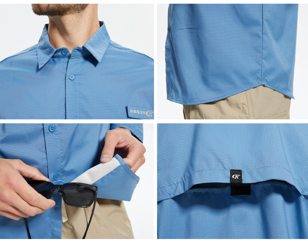 Summer Men's UPF 50+ Casual Long Sleeve Fishing Shirts, Lightweight Tactical Button Down Shirt with Breathable Back Mesh