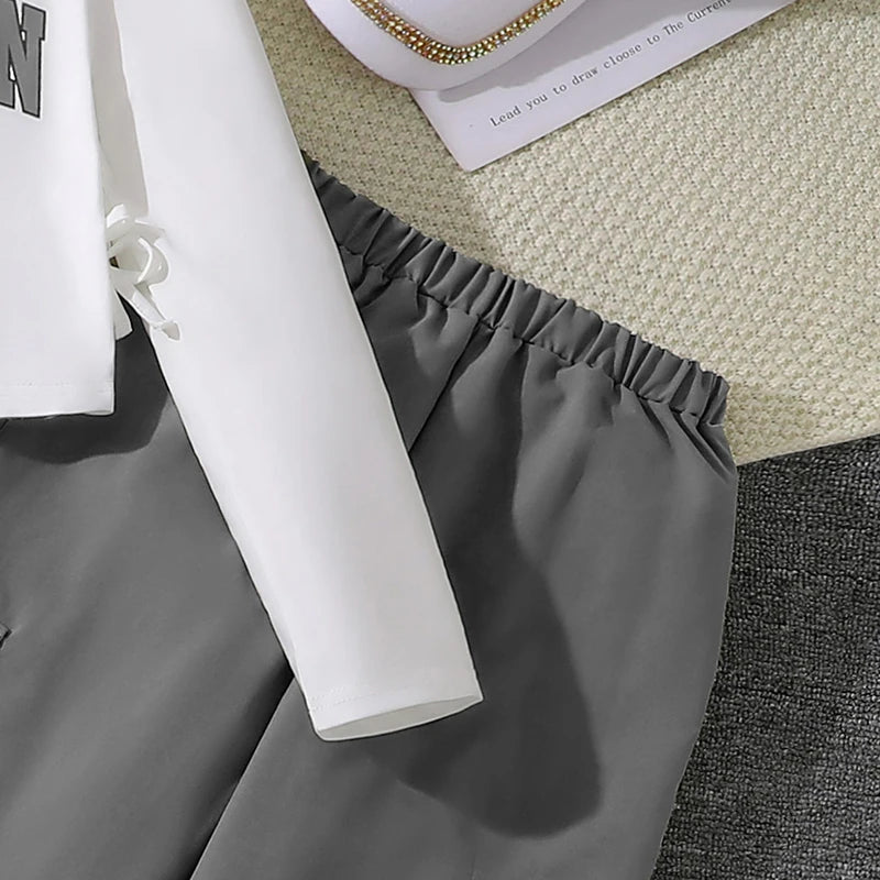 2024 New Spring Autumn Girls Matching Clothes 8-12 Years Solid Color Vacation Party Daily Casual Clothing Korean Style Outfits