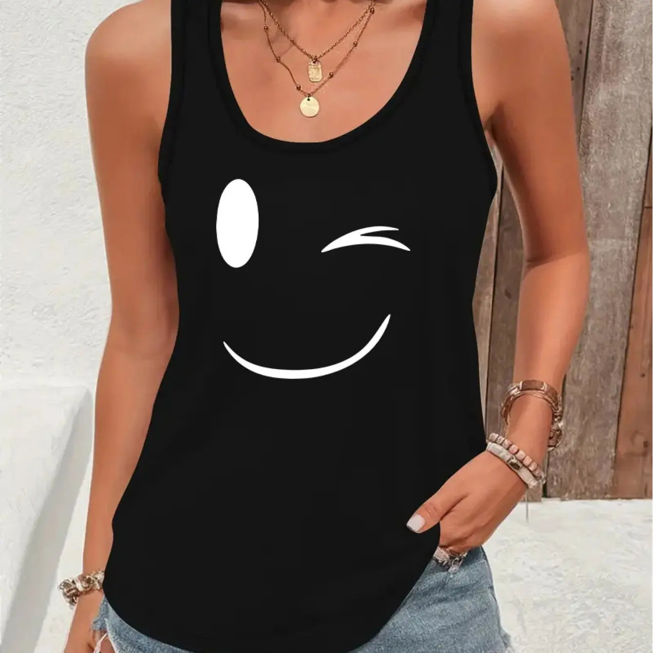 Loose plus size wing pattern printed round neck white vest summer casual sleeveless top women's clothing