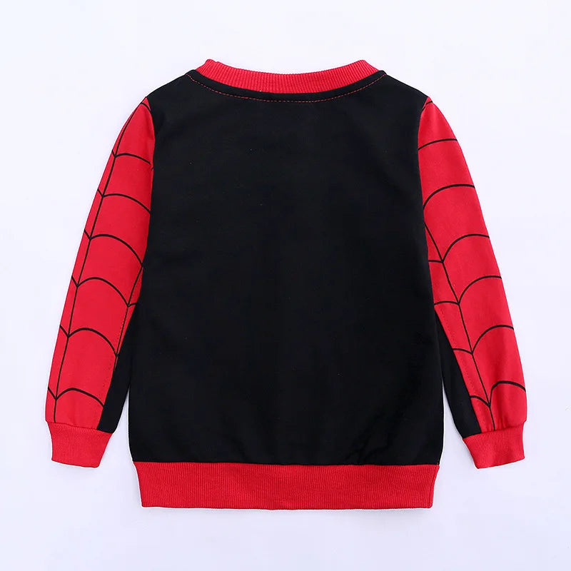 3pcs Cartoon Print Spiderman Cosplay Costume Autumn Kids Boys Sleeveless Hooded Vest +T Shirt+Pant Tracksuit Children Outfits