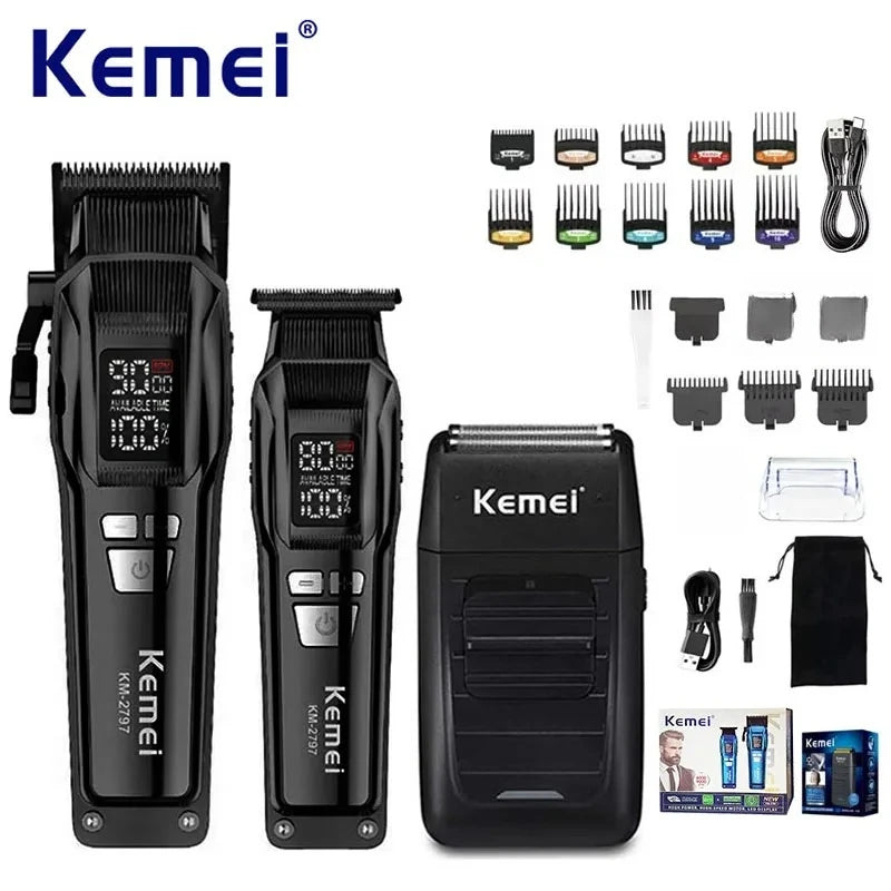 Kemei KM-2797 KM-1102 Professional Electric Hair Clipper Kit Rechargeable Hair Trimmer Shaver for Men USB Charging Beard Razor