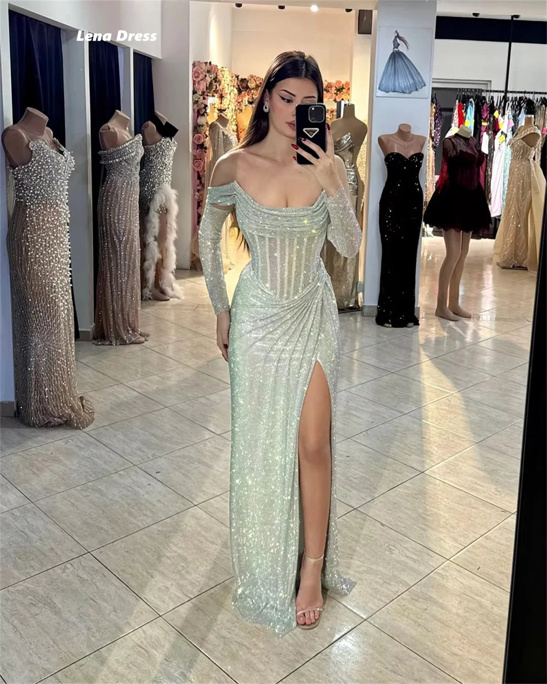 Lena Mermaid Evening Dresses Woman Elegant Long Evening Dress Woman Custom Made Shiny Luxury Prom Dresses 2025 Side Slit Party