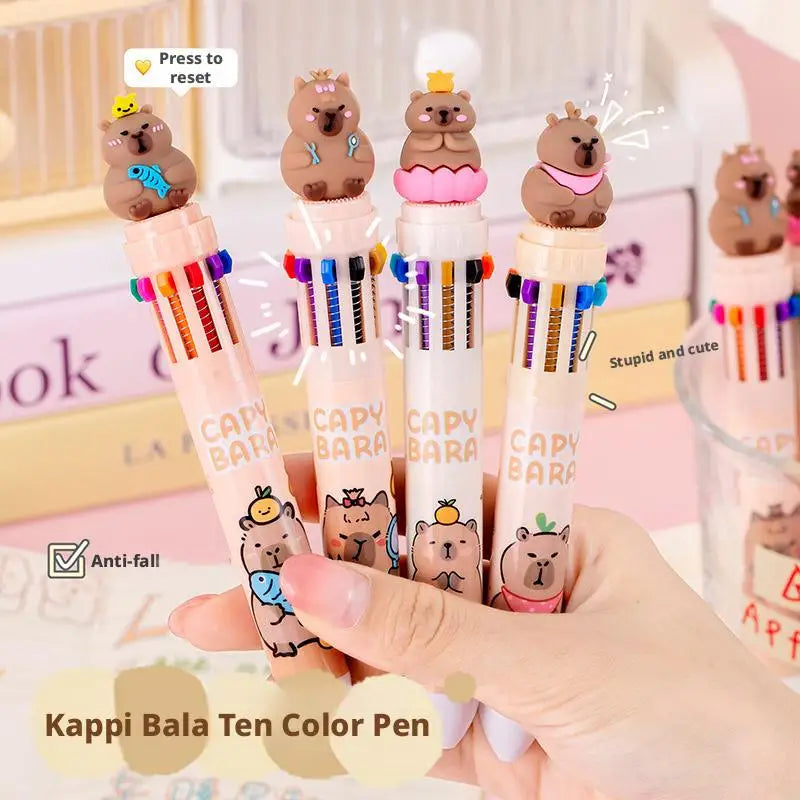 Kawaii Capybara Multicolor Pen 0.5mm Colorful Ink Pen Cute Cartoon Ballpoint Pen School Office Supplies Student Stationery Gifts