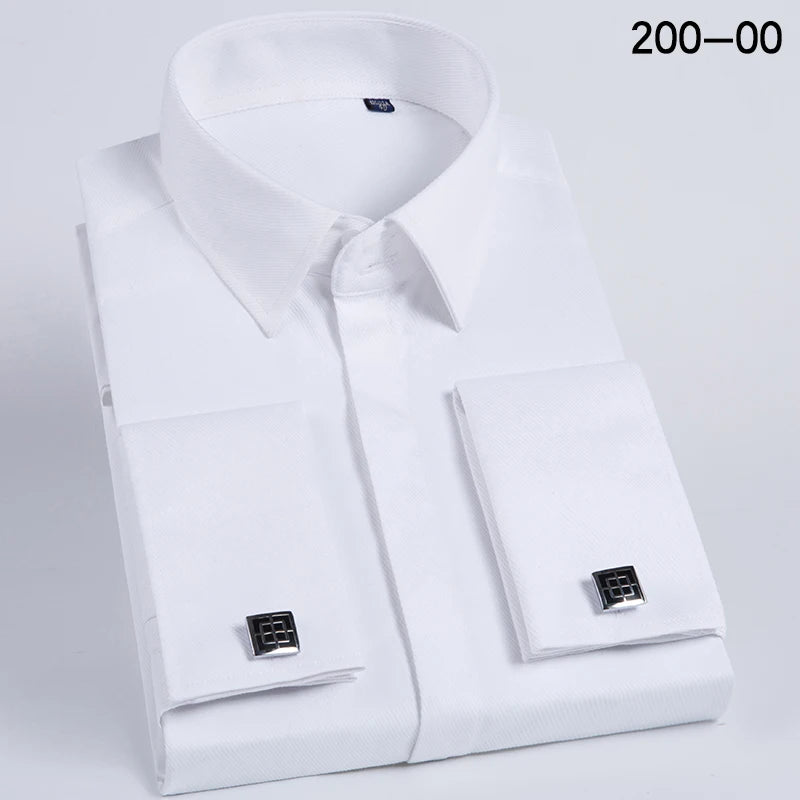 Men's French-style cufflink shirt, slim fit, suitable for business formal wear. A striped and fashionable men's top for white-co