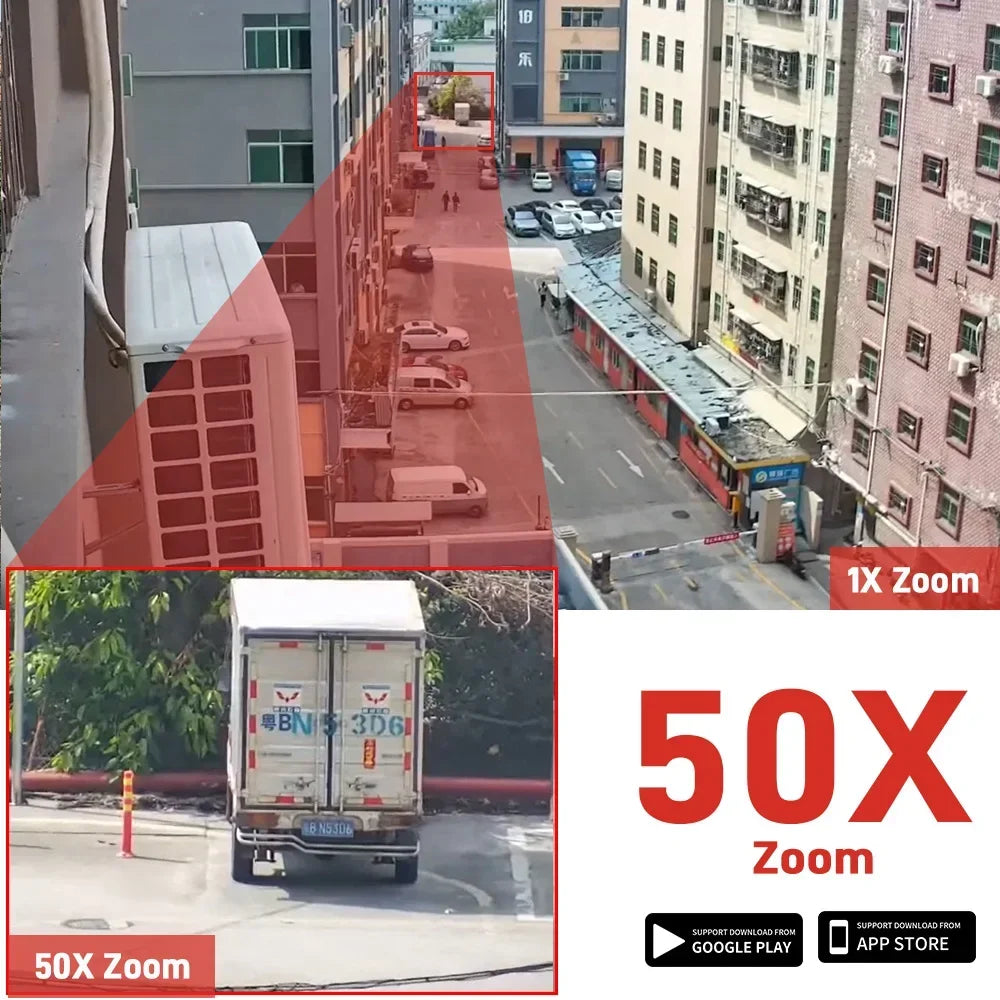 8MP 50X Zoom PTZ Camera Wifi Dual Lens 4K 20X Outdoor Surveillance Camera 393ft Ultra Long IR Vision Distance ONVIF Security