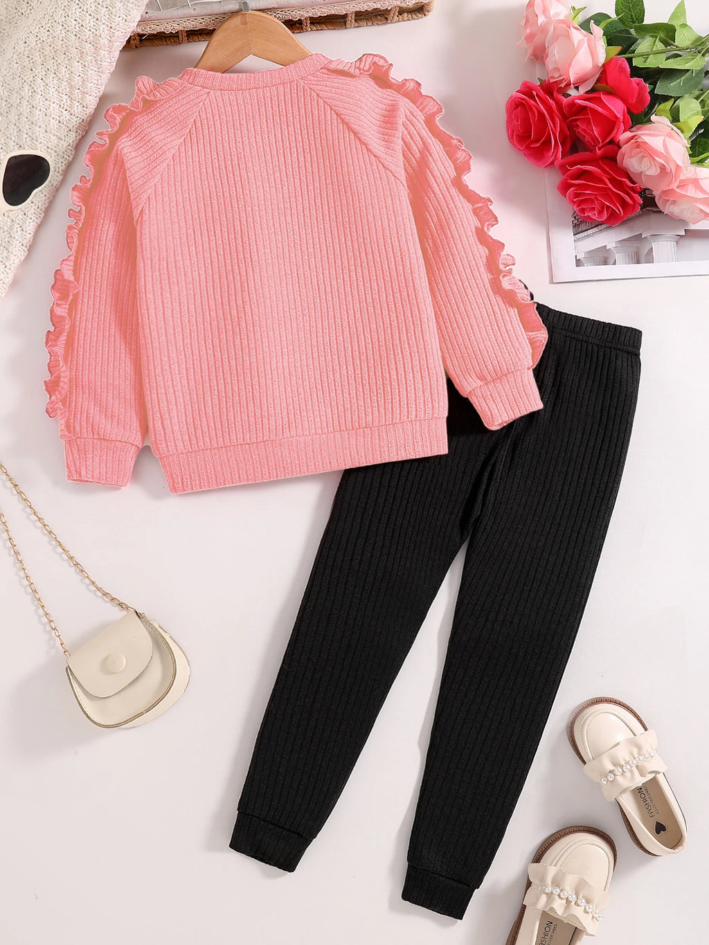 Spring and Autumn children fashion sports set girls sweater + casual pants two-piece girls cartoon heart printed clothing