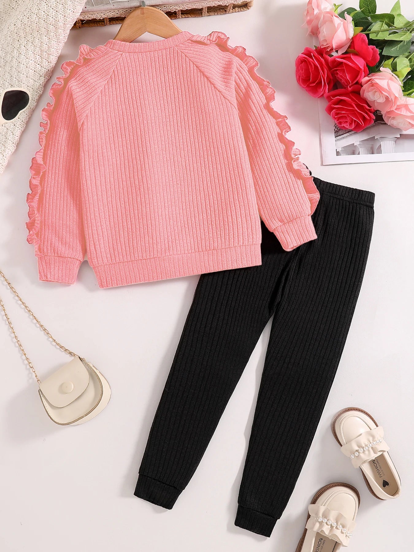 Spring and Autumn children fashion sports set girls sweater + casual pants two-piece girls cartoon heart printed clothing