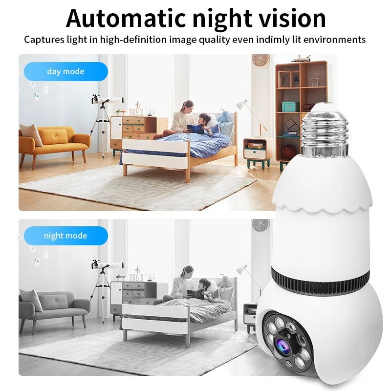 8MP E27 Bulb Lamp Camera LED Bulb WiFi Smart IP Surveilance Cam Two-way Audio Color Night Vision 10X Zoom Wireless Cam 2 in 1