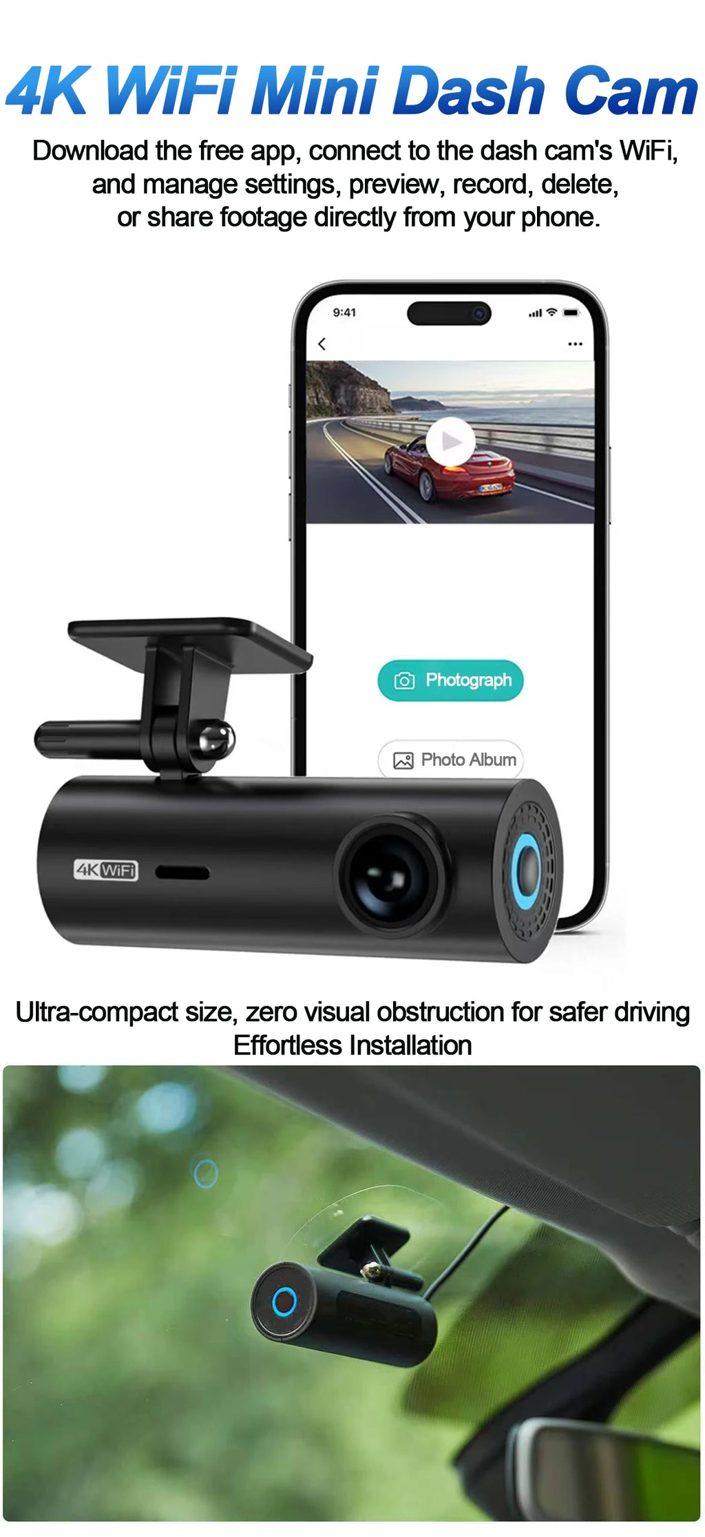 dashcam for car Black box Driving Video Recorders 4K WiFi Mini Front Camera Dash Cam 24H Parking Monitor Car Recording camera