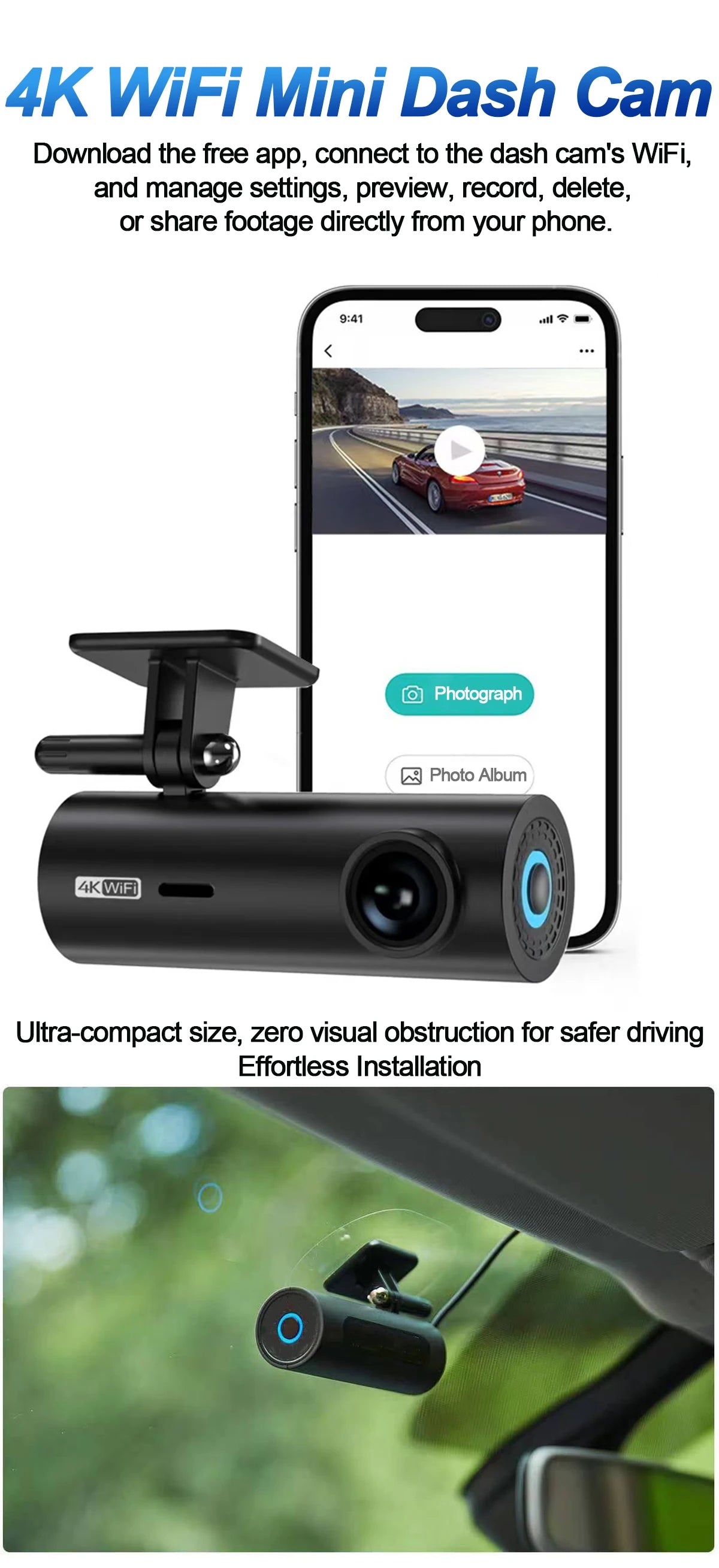 dashcam for car Black box Driving Video Recorders 4K WiFi Mini Front Camera Dash Cam 24H Parking Monitor Car Recording camera