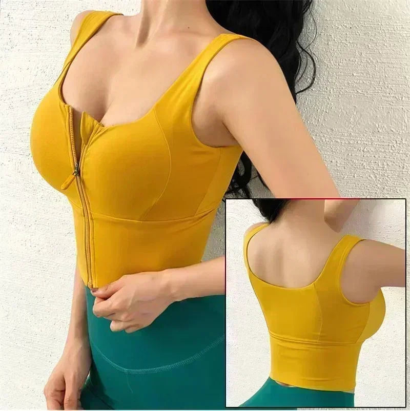 Cloud Hide Front Zipper Sports Bra Women Underwear Push Up Yoga Crop Top Bras Solid Athletic Vest Gym Fitness Shirt Sportswear