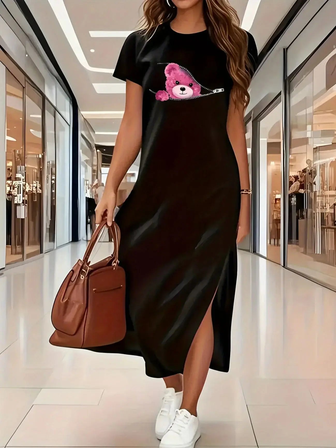 SummerLoose and comfortable long dress long T-shirt dress women's summer clashing dresses