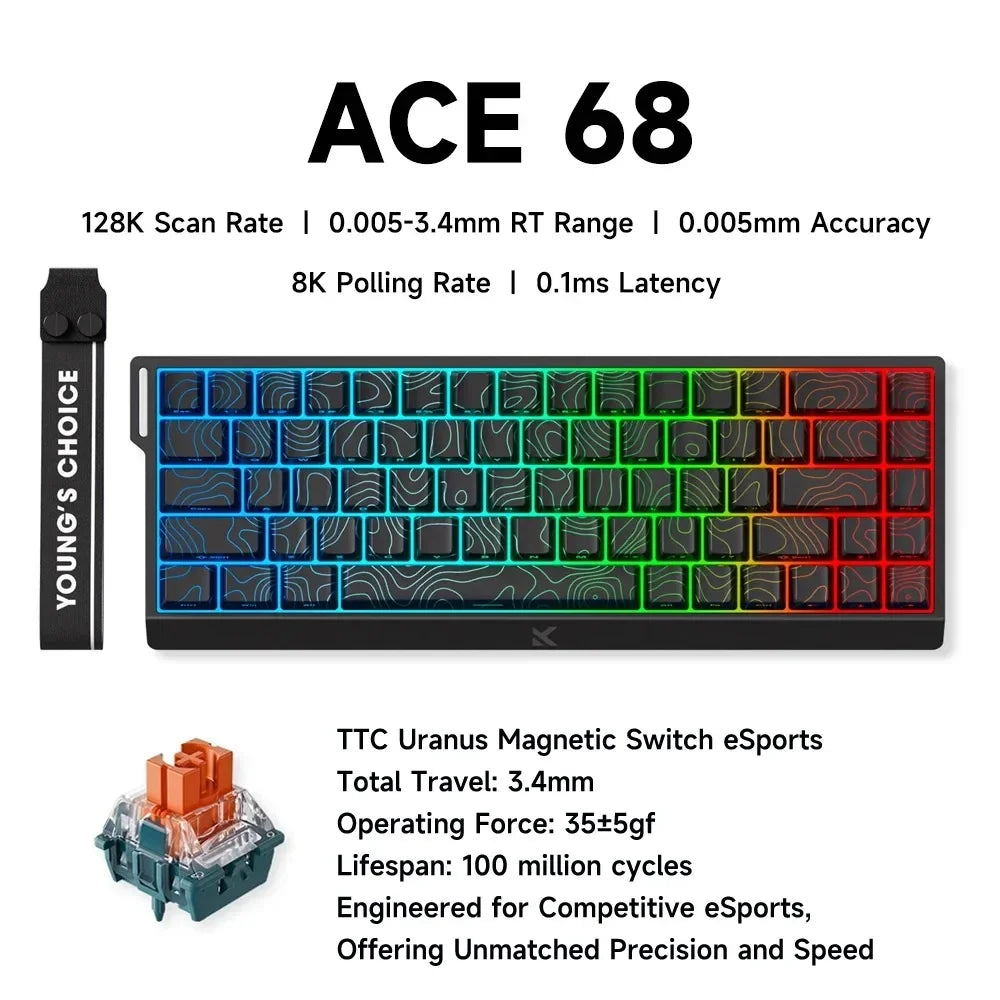 MCHOSE ACE68 Magnetic Keyboard 0.125ms 128K Sampling Rate Wired Mechanical ACE60 Pro for Gaming 0.01mm RapidTrigg 8000Hz SOCD/Rs