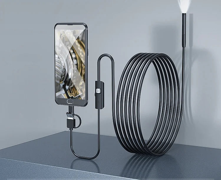 3 In 1 Automotive Boroscope Camera 1080p HD 8mm Industrial Inspection Endoscope Camera Pipeline Car Engine Probe For OTG Android