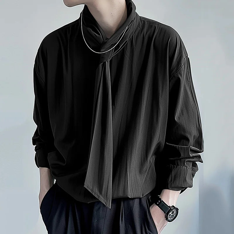 INCERUN Men Shirt Solid Color Lace Up Long Sleeve Loose Casual Men Clothing Streetwear 2024 Fashion Leisure Male Shirts S-5XL