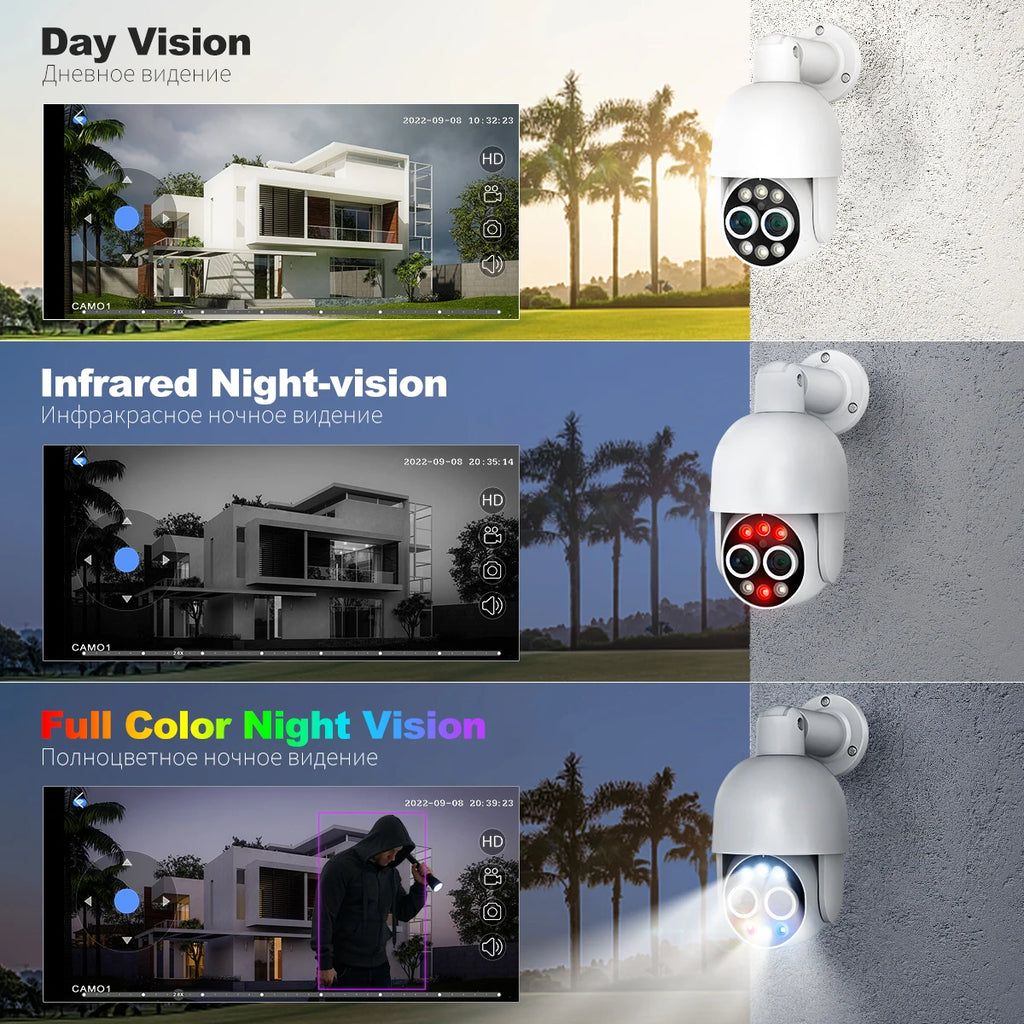 Techage HD 8MP POE IP Camera Outdoor Audio Dual Lens CCTV Video Smart AI Security Camera PTZ Security Surveillance System NVR