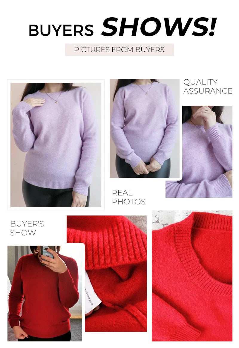 Knitwears Wool Sweaters 100% Merino Wool Knitted Cashmere Sweater Women Spring O-Neck Knit Pullovers Jumpers Clothing Top Female
