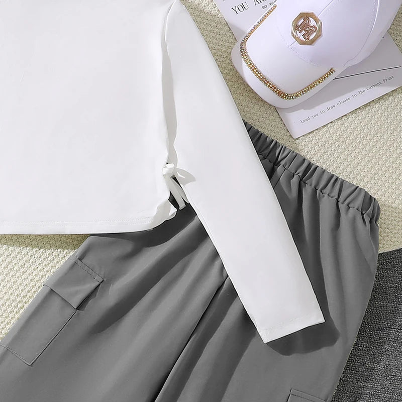 2024 New Spring Autumn Girls Matching Clothes 8-12 Years Solid Color Vacation Party Daily Casual Clothing Korean Style Outfits