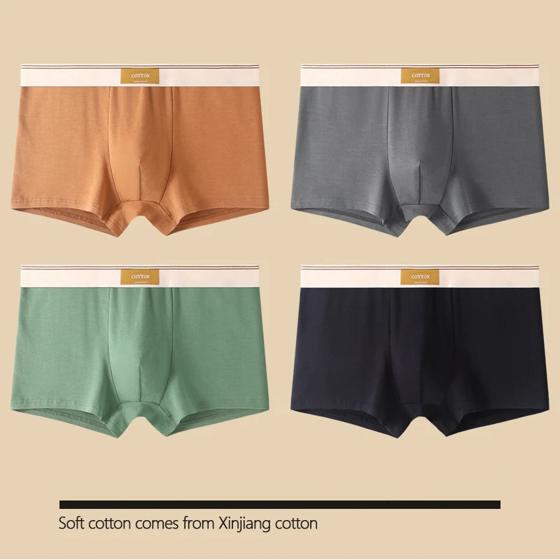 4 pcs Men Underwear Cotton BoxerShorts  Man Breathable Underpants Sexy Sports Comfort Male Boxers Size L-4XL